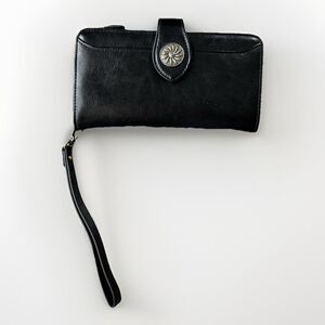 Travelambo Black Leather RFID Travel Wristlet 7.5x4